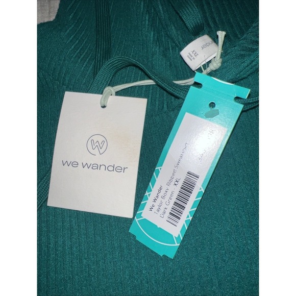 We Wander Taylor Boxy Ribbed Lightweight Sweatshirt W Hoodie Size XXL Green NWT - Picture 8 of 9